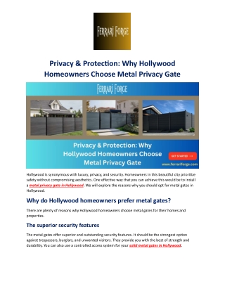 Privacy & Protection: Why Hollywood Homeowners Choose Metal Privacy Gate