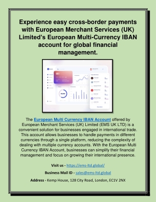 Experience easy cross-border payments with European Merchant Services (UK) Limited’s European Multi-Currency IBAN accoun