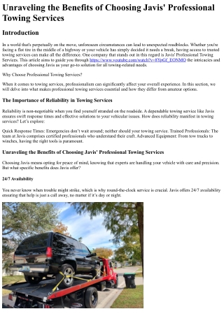 Unraveling the Benefits of Choosing Javis_ Professional Towing Services