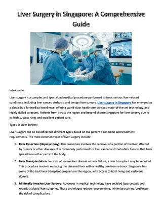 Liver Surgery in Singapore: A Comprehensive Guide