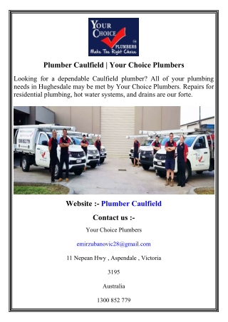 Plumber Caulfield   Your Choice Plumbers