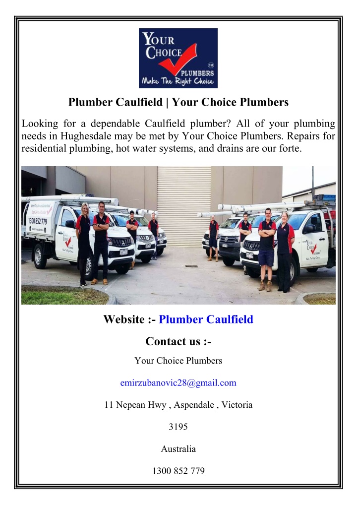 plumber caulfield your choice plumbers