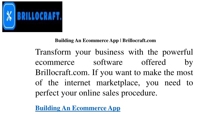 building an ecommerce app brillocraft com