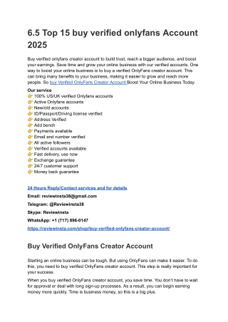 Top 10 Site To Buy Verified Onlyfans Creator Accounts