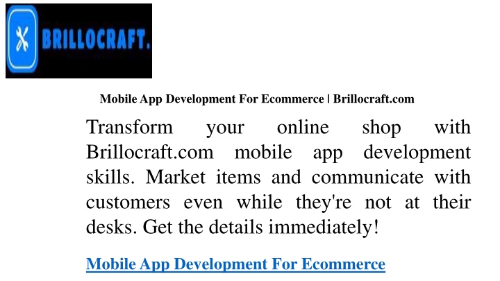 mobile app development for ecommerce brillocraft