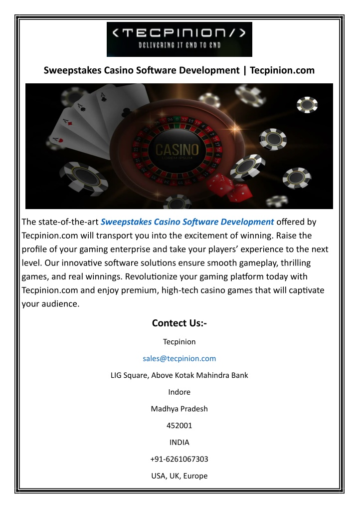 sweepstakes casino software development tecpinion