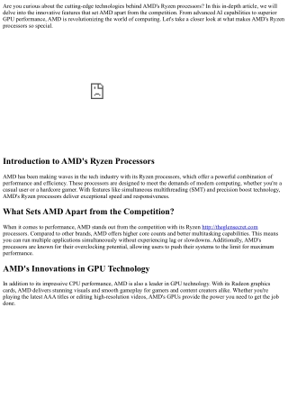 Exploring the Innovative Technologies of AMD's Ryzen Processors