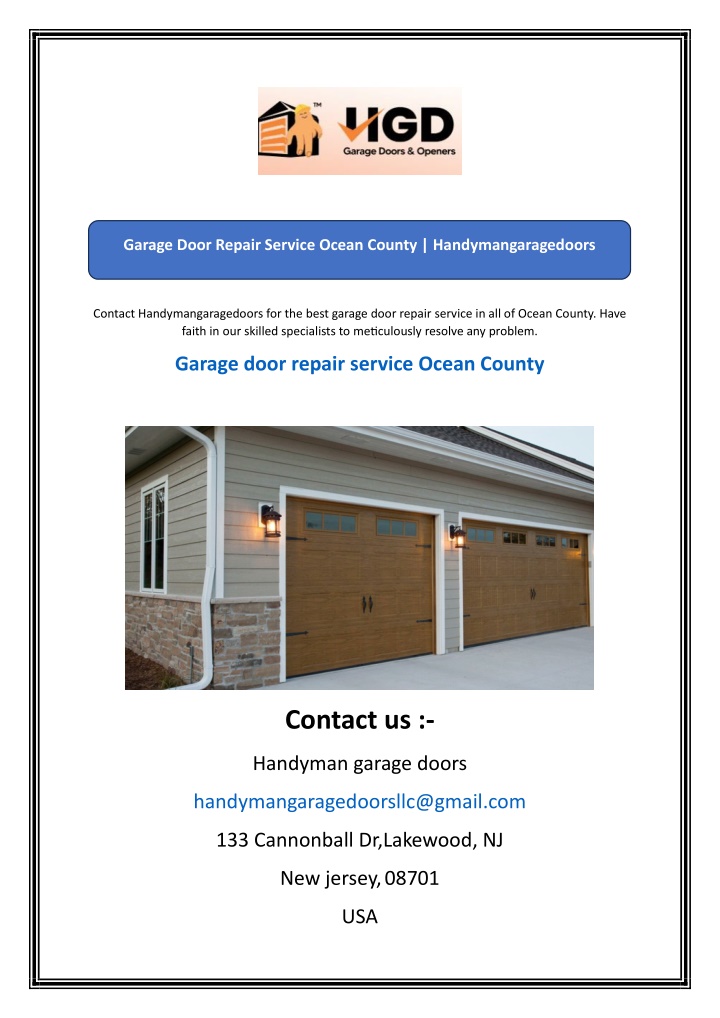 garage door repair service ocean county