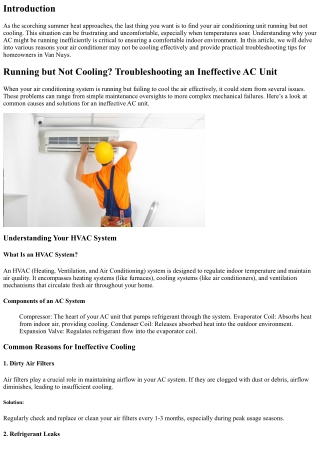 Running but Not Cooling? Troubleshooting an Ineffective AC Unit