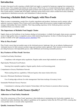 Ensuring a Reliable Bulk Food Supply with Pitco Foods