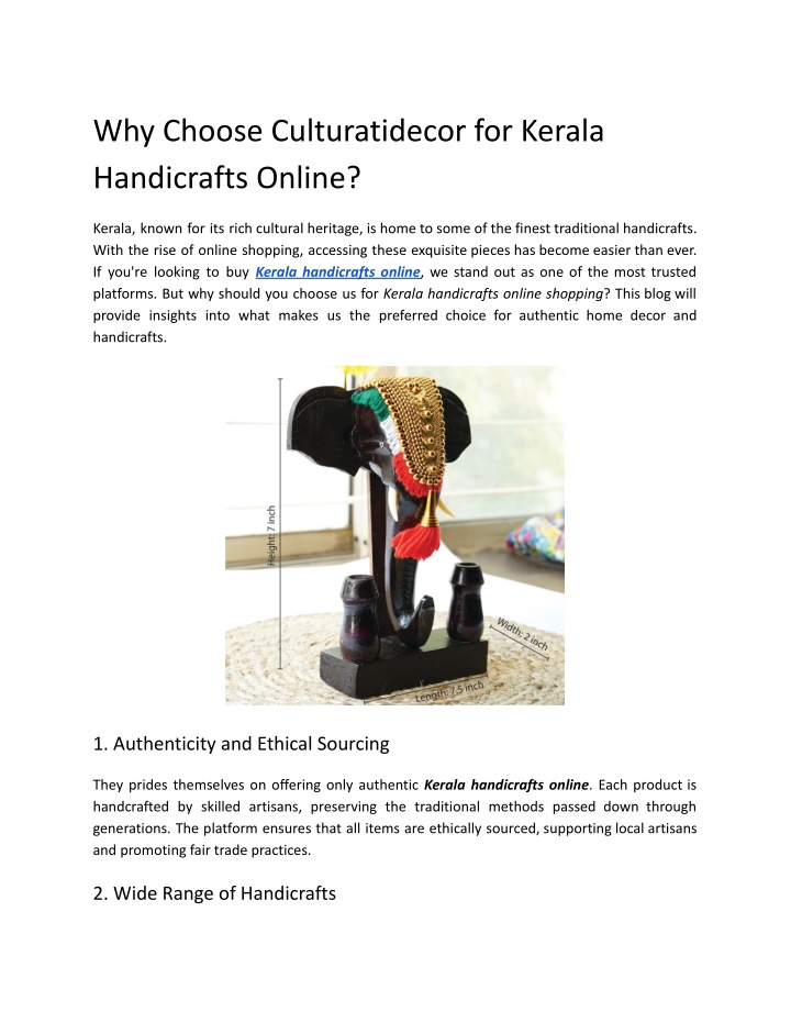 why choose culturatidecor for kerala handicrafts