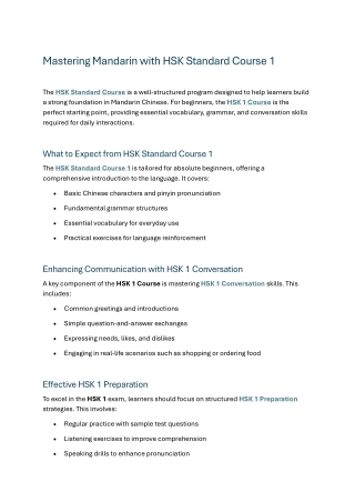 Mastering Mandarin with HSK Standard Course 1