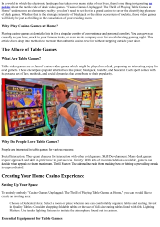 Casino  Gamings Unplugged: The  Adventure of Playing Table  Gamings at Home