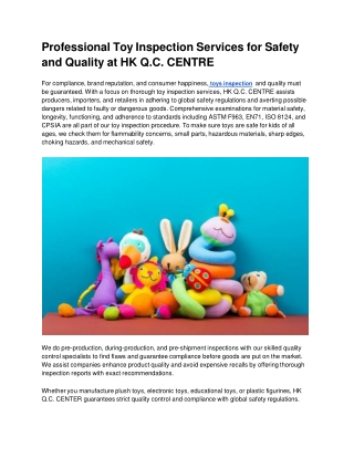 ProfessionaProfessional l Toy Inspection Services for Safety and Quality at HK Q