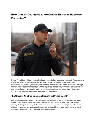 How Orange County Security Guards Enhance Business Protection?