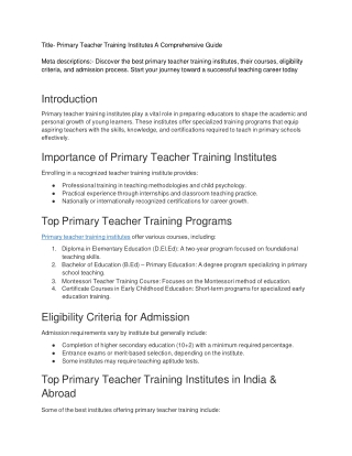 title primary teacher training institutes
