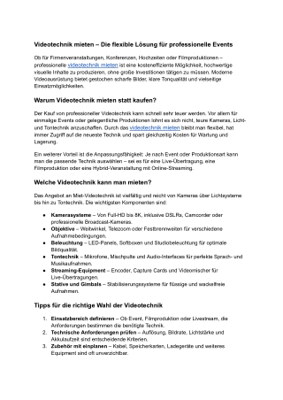 Videotechnik mieten – Die flexible Lösung für professionelle Events