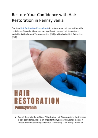Restore Your Confidence with Hair Restoration in Pennsylvania