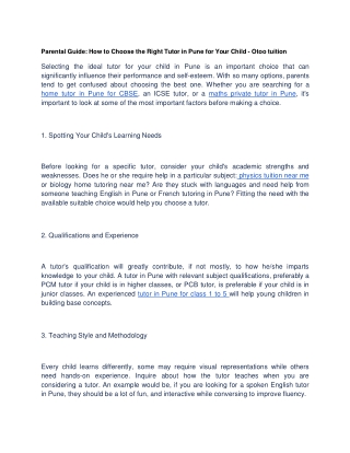 Parental Guide_ How to Choose the Right Tutor in Pune for Your Child
