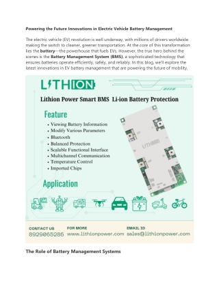 Powering the Future Innovations in Electric Vehicle Battery Management