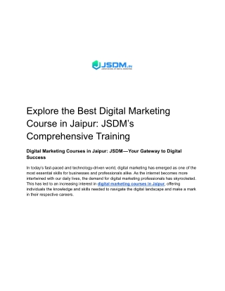 Digital Marketing Course in Jaipur- Jsdm