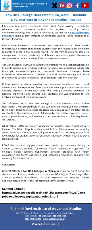 Top BBA College Near Pitampura, Delhi – Rukmini Devi Institute