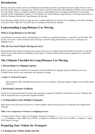 The Ultimate Checklist for Long-Distance Car Moving