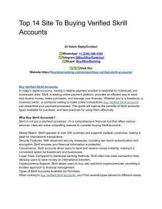 Top 14 Site To Buying Verified Skrill Accounts