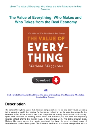 eBook The Value of Everything Who Makes and Who Takes from the Real Economy