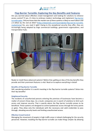 Flap Barrier Turnstile: Exploring the Key Benefits and Features