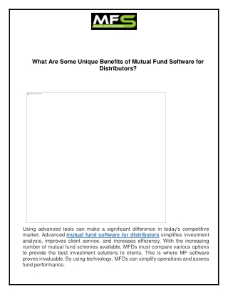 What Are Some Unique Benefits of Mutual Fund Software for Distributors