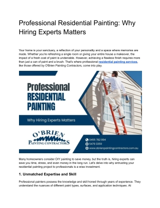 Professional Residential Painting_ Why Hiring Experts Matters