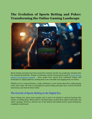 The Evolution of Sports Betting and Poker_ Transforming the Online Gaming Landscape