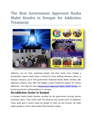 The Best Government Approved Nasha Mukti Kendra in Sonipat for Addiction Treatment