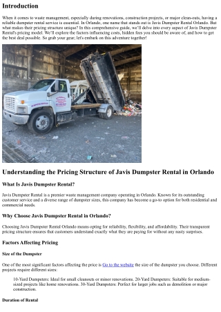 Understanding the Pricing Structure of Javis Dumpster Rental in Orlando