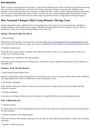 How Seasonal Changes Affect Long Distance Moving Costs