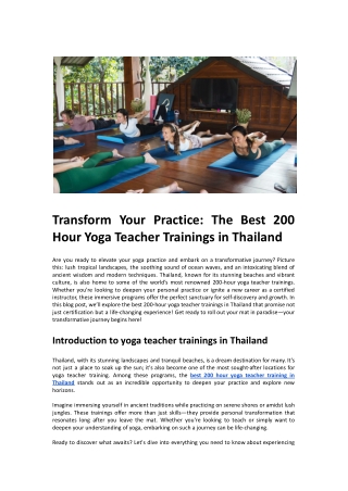 Transform Your Practice: The Best 200 Hour Yoga Teacher Trainings in Thailand