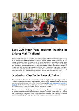 Best 200 Hour Yoga Teacher Training in Chiang Mai, Thailand
