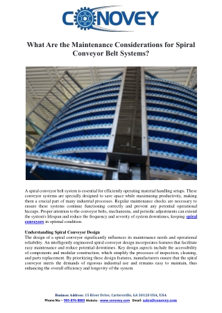 What Are the Maintenance Considerations for Spiral Conveyor Belt Systems