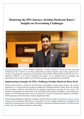 Mastering the IPO Journey: Krishna Dushyant Rana