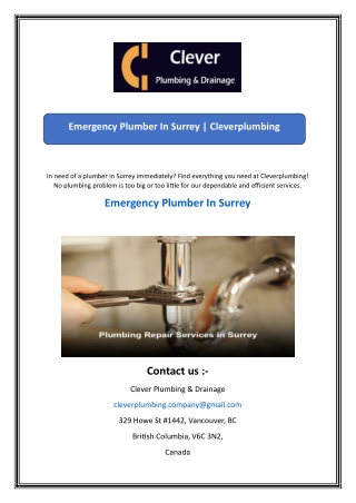 Emergency Plumber In Surrey  Cleverplumbing