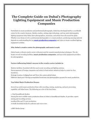 The Complete Guide on Dubai’s Photography Lighting Equipment and Music Production Companies