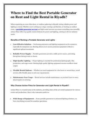 Where to Find the Best Portable Generator on Rent and Light Rental in Riyadh