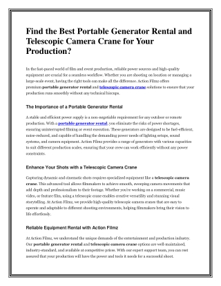 Find the Best Portable Generator Rental and Telescopic Camera Crane for Your Production