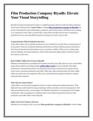Film Production Company Riyadh Elevate Your Visual Storytelling