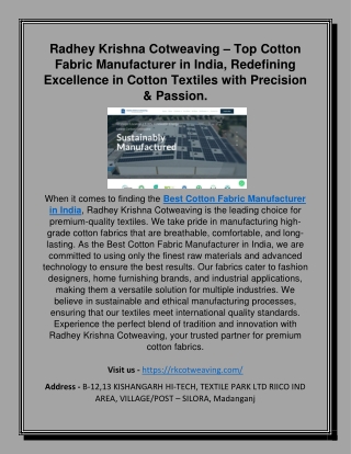 Radhey Krishna Cotweaving – Top Cotton Fabric Manufacturer in India, Redefining Excellence in Cotton Textiles with Preci