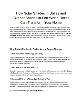 How Solar Shades in Dallas and Exterior Shades in Fort Worth, Texas Can Transform Your Home