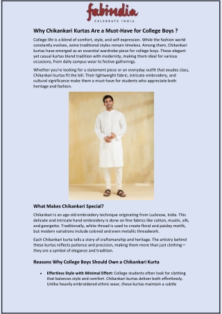 Why Chikankari Kurtas Are a Must-Have for College Boys?