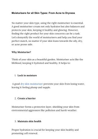 moisturisers for all skin types from acne