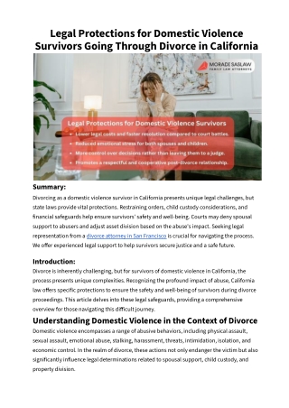 Legal Protections for Domestic Violence Survivors Going Through Divorce in California